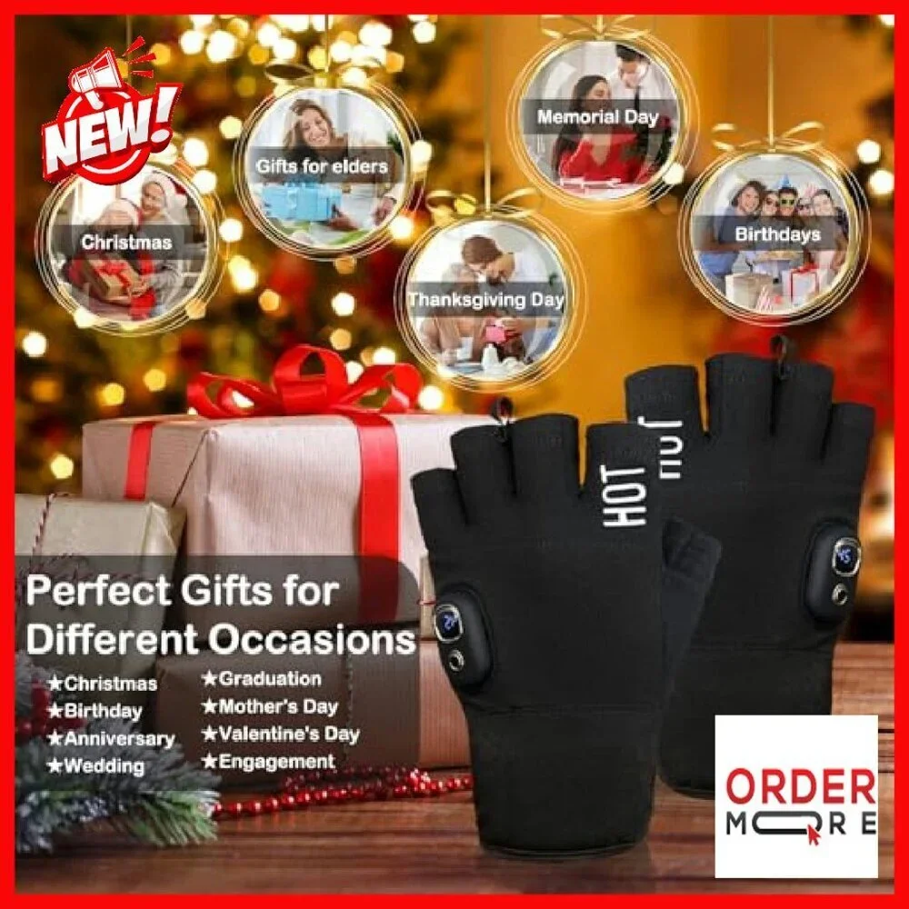 Rechargeable Heated Fingerless Gloves Touchscreen Winter Work Medium